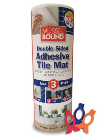 MusselBound® Adhesive Tile Mat with Spacers (15 sq ft per roll), a Strong Double-Sided Adhesive mat That Replaces Messy Mortar