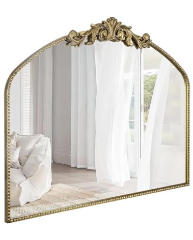 AIXI HOME Vintage Gold Arched Mirror 40"X31", Antique Baroque Mantel Wall Mirror with Ornate Metal Frame for Entryway/Fireplace/Living Room/Hallway/Bathroom/Bedroom