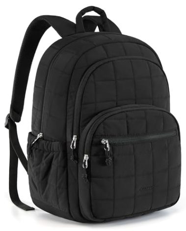 BAGSMART College Laptop Backpack, Travel Backpack for Women, Quilted Casual Daypack, Water-Resistant Bookbag for 15.6 Inch Laptop, Black