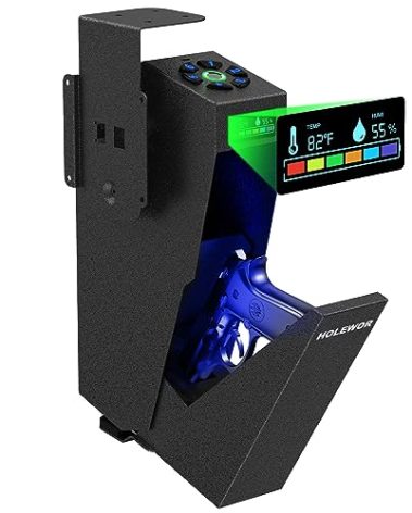 HOLEWOR Gun Safe, Biometric Pistol Safe Fingerprint Quick Access Drop Down Handgun Safe Single Mount Pistol Case for Desk Bedside Nightstand