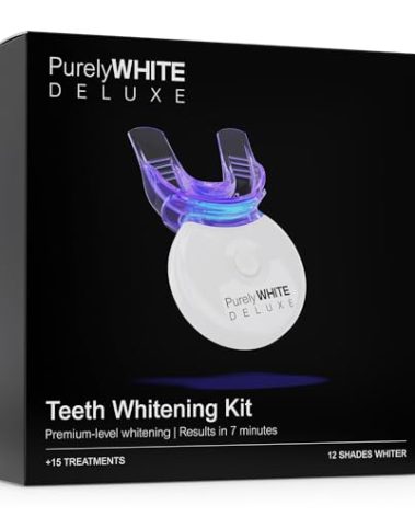 PurelyWHITE DELUXE Teeth Whitening Kit, Complete LED Teeth Whitening, 15+ Treatments, (3) 3ml Whitening Gel Syringes, Whiter Smile in 7 Minutes