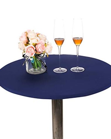JISEN Cocktail Spandex Round Tablecloth Fitted Stretchable Table Cap 32 Inch A-Navy