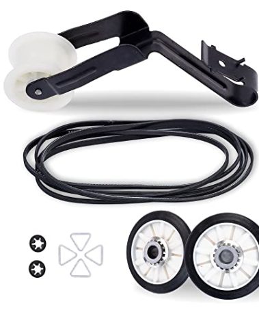 Dryer Repair Kit Drum Rollers 14210017 Belt 341241 Idler Pulley 14210023 Replacement For Amana NED4655EW1 NED4600YQ1 4GNED4600YQ1 NED4600YQ0 NGD4655EW2 NED4500VQ0 NED4500TQ0 NED4800VQ0 NED4700YQ1