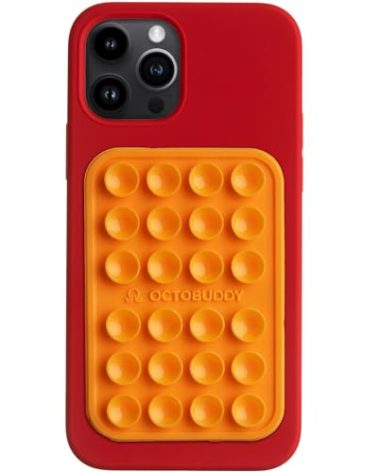 OCTOBUDDY Classic - Silicone Suction Phone Case Adhesive Mount - Hands-Free, Strong Grip Holder for Selfies & Videos - iPhone & Android Compatible - 2.25″ x 3.25″, Marigold