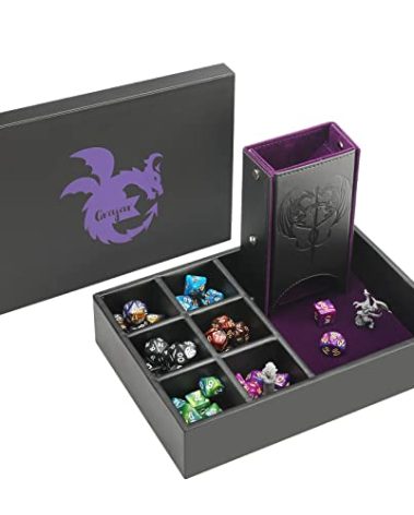 Grajar DND Dice Tray and Dice Tower with Storage, 3 in 1 Dice Rolling Tray with Lid, Portable Dice Box Storage, DND dice Holder for Dungeons and Dragons D&D RPG MTG Table Games - Purple