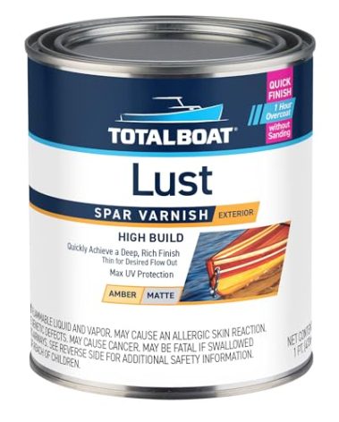 TotalBoat Lust Marine Varnish, High Gloss and Matte Finish for Wood, Boats, Outdoor Furniture (Matte, Pint)