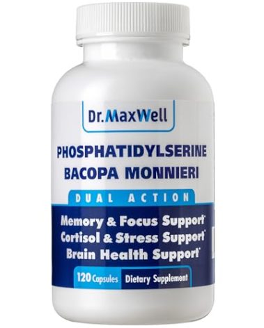 Dr. Maxwell Phosphatidylserine & Bacopa Monnieri, Better Than Each Alone. Phosphatidylserine Supplement 300mg, No Fillers, Soy Free, 2in1, 120 Capsules. Memory Support