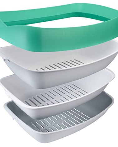 Luuup Litter Box - 3 Sifting Tray Cat Litter Box- Easy to Clean with Non-Stick Coating - Stylish, High-Sided Design with Spill Guard (15.4"x20.2"x7.5")