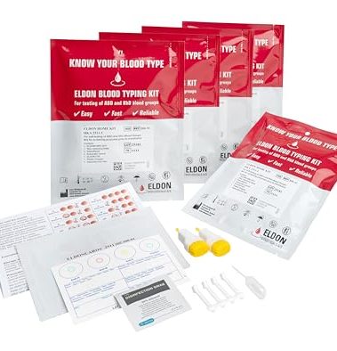 Eldoncard Blood Typing Kit, 5 Test Pack, Know Your Blood Type, Accurate Instant Home Testing, Determine A, O, B, Rhs-D Negative & Positive Groups
