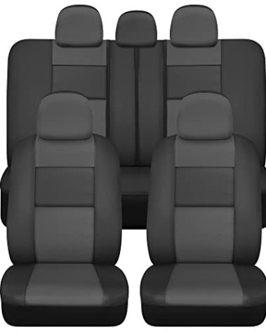 BDk Faux Leather Car Seat Cover Full Set - Front & Rear Split Bench Charcoal Seat Covers For SUV & Truck Seat Covers, Airbag Compatible - Protective Seat Covers for Car Seats & Car Accessories