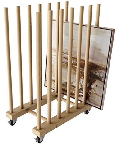 UNZERO Art Storage Rack with Caster Wheels, Wood Storage Stand for Canvas Boards, Panel, Frame, Drawing Board, Printed Matter, Paper Pad, Backing Plate