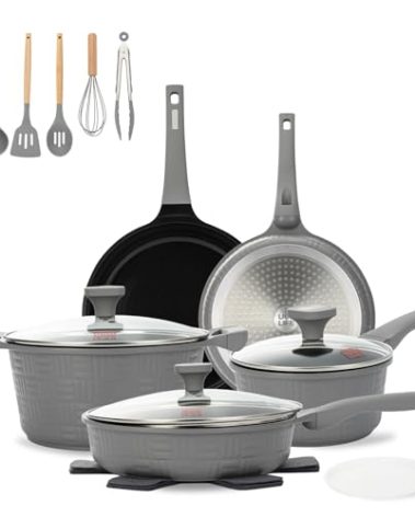UCCLIFE 17-PCS Pots and Pans Set Non Stick, Induction Cookware Set, Non-toxic Kitchen Cooking Set, Frying Pan, Saucepan Stock Pot Kitchen Utensils Dishwasher Safe, Scratch-resistant (PFAS, PTEF Free)