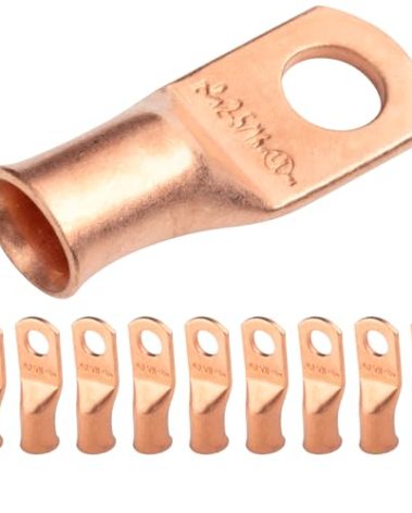 SELTERM 10pcs 2 AWG - 5/16" Stud - Battery Lugs, Heavy Duty Wire Lugs, Ring Terminals, Battery Cable Ends,2 Gauge Terminals, UL Bare Copper Eyelets Electrical Battery Terminal Connectors