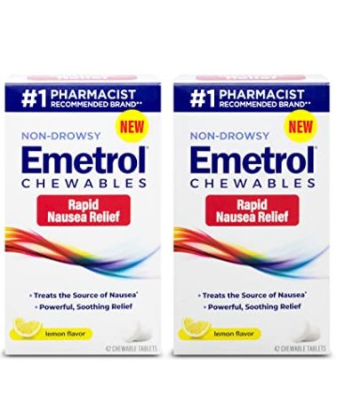Emetrol Non-Drowsy Nausea Relief - Chewable Medicine for Upset Stomach - Pharmacist Recommended Nausea Relief - Lemon Flavor, 84 Tablets