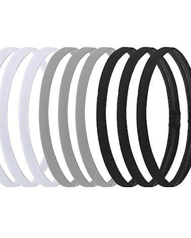 Hexchasty 9pcs Elastic Thin Headbands, Stretchy Skinny Sports Athletic Hair Bands for Women Men Girls Boys Teen - Black, White, Gray