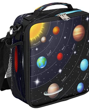 Universe Galaxy Solar System Planets Kids Lunch Box Insulated Lunch Bag Tote for Girls Boys, Cooler Freezable Meal Prep Bag with Shoulder Strap Waterproof Lunch Container for School Office Picnic