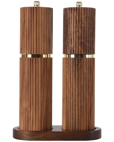Wooden Salt and Pepper Grinder Set, Refillable Salt and Pepper grinder with adjustable Coarseness, Acacia Wood pepper mill manual, Salt and Pepper Shakers Matching Wooden tray-Ideal for Gifting