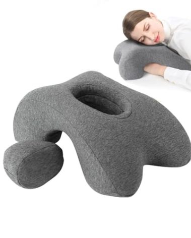 Fcare Desk Pillow for Napping, Travel Neck Pillow Memory Foam Wedge for Sleeping, Slow Rebound Back Pillow (Slightly Hard) for Slender Ladies & Teenagers, Comfortable Washable Velvet Cover