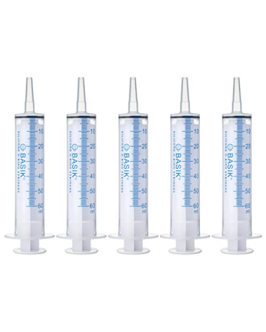BASIK 60ml Enteral Feeding Syringe Cath Tip 60cc Silicone O-ring Tube Feeding With Caps Craft and Garden Syringe Pet Feeding 5/pack