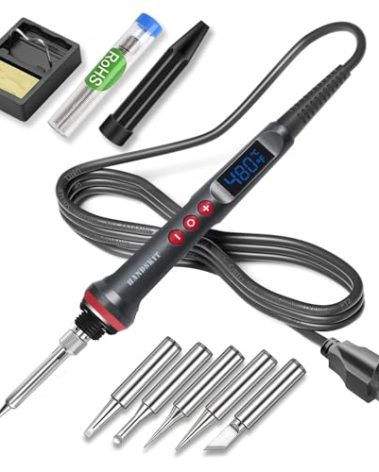 Soldering Iron Kit, 90W Adjustable Temp 180-480°C Soldering Iron with LED Display, 9-in-1 Soldering Gun Kit, Includes 5 Tips, Solder Wire, Stand, Precision Tools for Electronics and Welding Repairs
