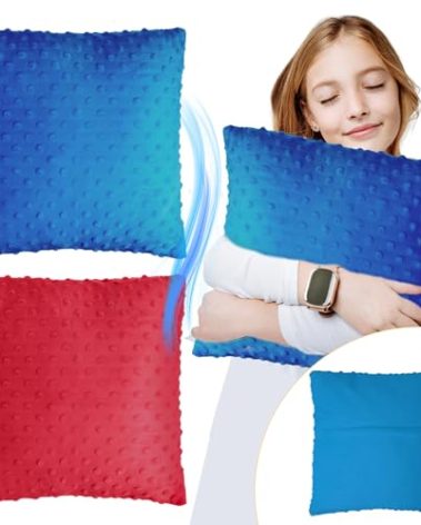 Kigley 2 Pack Vibrating Pillow Sensory Pillow for Kids Pressure Activated 12 x 12 Massage with Textured Stimulation Bumps for Relieve Pain Stress Autistic Children Adults Gifts(Red,Blue)