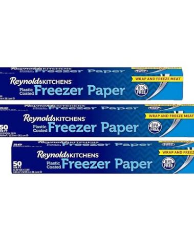 Reynolds Kitchens Plastic Coated Freezer Paper | Fight Freezer Burn with Reynolds Freezer Paper | Perfect for Arts & Crafts & Applique | Pack of 3 Rolls, 381mm x 12m