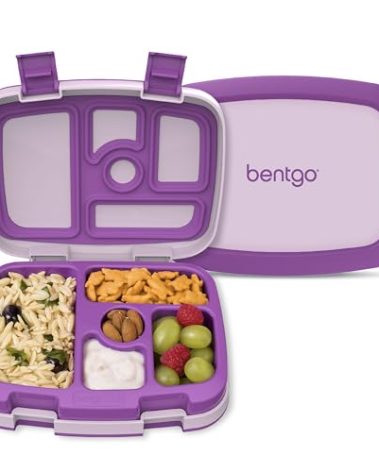 Bentgo Kids Bento-Style 5-Compartment Leak-Proof Lunch Box - Ideal Portion Sizes for Ages 3 to 7 - Durable, Drop-Proof, Dishwasher Safe, PFAS & BPA-Free & Made with Food-Safe Materials (Purple)