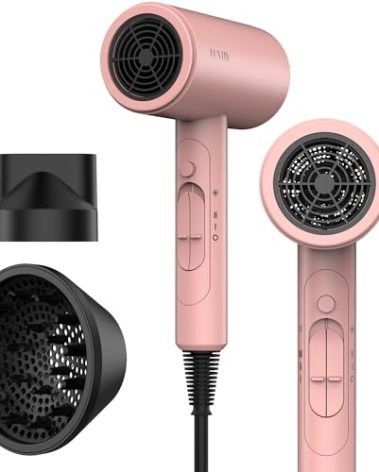 FUNTIN Hair Dryer, Blow Dryer with Diffuser Brush for Women 4C Thick Hair Ionic Hair Dryer(Baby Pink)