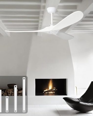 heimo 72 Inch white Ceiling Fan No Light,Indoor Outdoor 3 Blade Wood Ceiling Fans without Lights for Patios Living Room Proch Garage Big Extra Large Damp Rated Waterproof Wooden Fan with Downrod