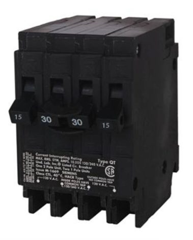 SIEMENS Q21530CT 30 Double Two 15-Amp Single Pole Circuit Breaker, Black