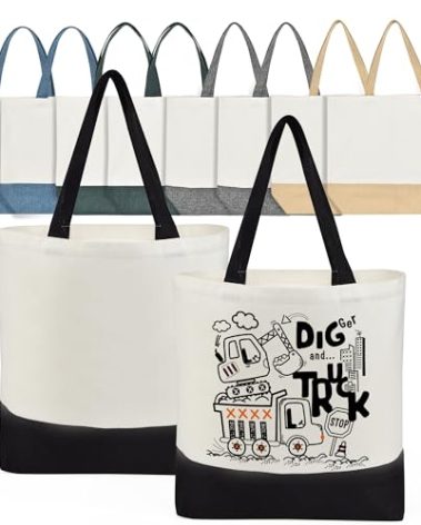 Wovasco Sublimation Tote Bags Blanks Bulk, Colorful Polyester Tote bags for Sublimation, Reusable Widened Washable Canvas Bags for Decorating and DIY Craft, Natural Linen, 10PCS Colorful