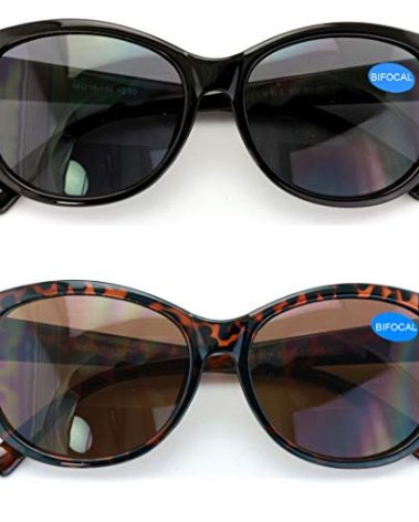 V.W.E. 2 Pairs Women Bifocal Reading Sunglasses Reader Glasses Cateye Vintage Jackie Oval (1 Black 1 Tortoise, 2.00)