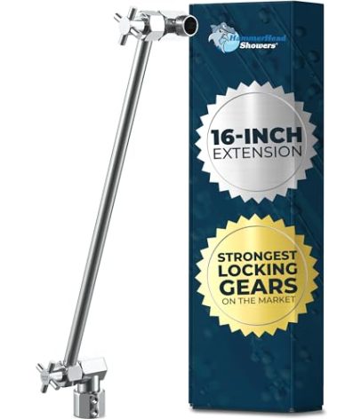 HammerHead Showers® ALL METAL 16 Inch Long Adjustable Shower Arm — Feat. Shark Teeth, The Strongest Locking Joints of Any Shower Head Extension Arm — Raises Showerhead Height — Chrome