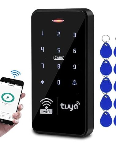 QTTYELOK WiFi Tuya Access Control Keypad 125KHz 13.56MHz RFID Keyboard Waterproof Touch Password Access Controller Smart APP Remote Unlock System + 10pcs Keychains Tags