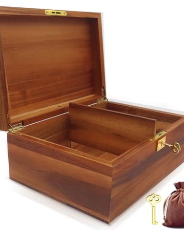 WELITTCON Wood Box Large Decorative Wooden Storage Box with Hinged Lid and Locking Key Premium Acacia Keepsake Chest Box Memory Gift Wooden Boxes 11 X 8.5 X 5 Inches