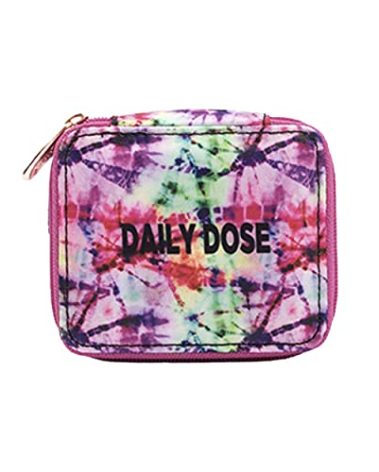 Miamica Zippered Pill Case with 8-Day Removable Plastic Organizer, Magenta Tie Dye, 3.5” x 2.75” x 1.25” – Cute Weekly Medicine Box w/Compact Design