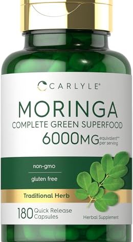 Carlyle Moringa Oleifera | 180 Capsules | Non-GMO and Gluten Free Supplement | Complete Green Superfood | from Moringa Leaf Powder