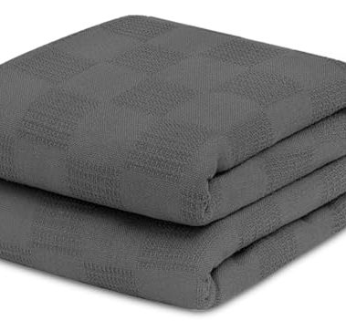 Avalon Bedding 100% Cotton Blankets King Size Thermal Blanket (108"x90") - Perfect Cotton Blanket King Size for Layering Bed in Any Season - Cotton Blankets for Bed (Grey)