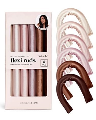 Kitsch Satin Heatless Hair Curlers – No Heat Hair Curlers to Sleep In for Overnight Curls – Soft Heatless Curling Rods for Women with Short & Long Hair - Alternative to Heat Styling – 6 pcs, Rosewood