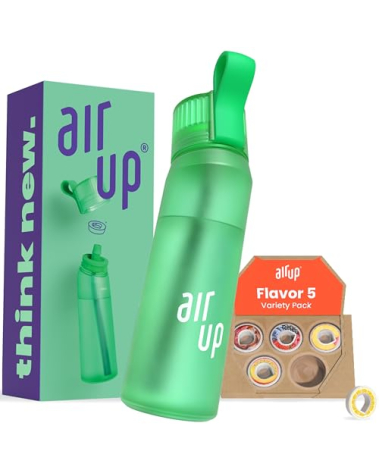 air up® water bottle (22 oz) for school, sports, gym | includes 5 scent pods & straw | flavored bottle in green – also for kids, boys, girls | no calories, sugar-free and suitable for carbonation