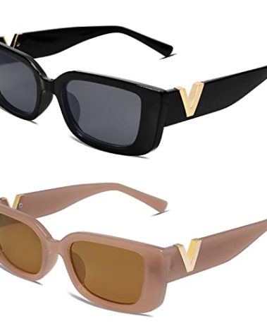 Allarallvr Rectangle Cat Eye Thin Sunglasses for Women 90s Retro Trendy Y2K Aesthetic Vintage Square Small Shades AR82037(Black+Brown)