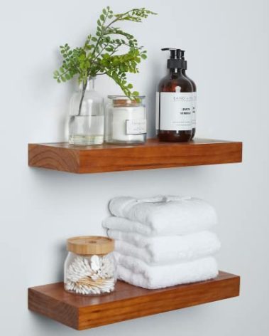 Homeforia 16 inch Oak Floating Shelf, High End Solid Real Wood 16inch Small Floating Shelves for Wall Mounted, Honey Oak Wooden 16in Floating Shelves, Heavy Duty Bracket, 16 X 6.5 X 1.75 in, Set of 2