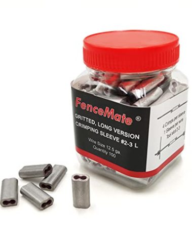 FenceMate Aluminum Alloy Crimp Loop Sleeves #2-3 Long to Splice & Join Metallic Wires or Wire Ropes, Tempered, Gritted with Super Holding Force on High Tensile Wires in Fencing & Hanging,100pcs/pk