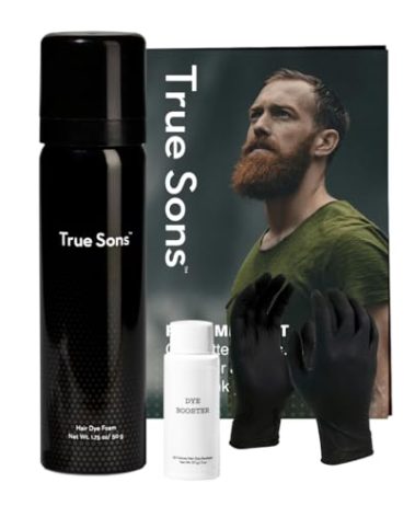 True Sons Hair Dye Foam for Men - Natural Look - Effortless, Multi-Use Dye Kit with Instant Color Booster Applicator, Ammonia-Free Formula, Simpler Hair and Beard Dye (Brown Black)