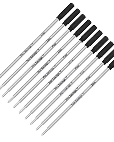 Pen Savings Ballpoint Pen Refills Compatible with Cross Ballpoint Pens, 10 Pack, Fine Point, Smooth Writing, 0.8mm Tip (Black)
