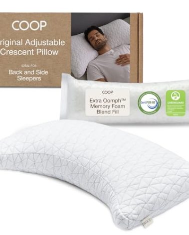 Coop Home Goods Original Crescent Adjustable Pillow, Queen Bed Pillows for Shoulder, Neck & Head Support, Crescent Foam Pillows - Medium Firm for Back & Side Sleeper, CertiPUR-US/GREENGUARD Gold