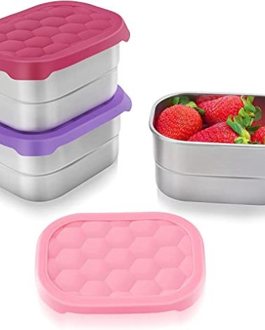 Tanjiae Small (1 CUP) Stainless Steel Snack Containers for Kids | Easy Open Leak Proof Food Containers with Silicone Lids - Perfect Metal Toddler Lunch Box for Daycare and School (8oz)