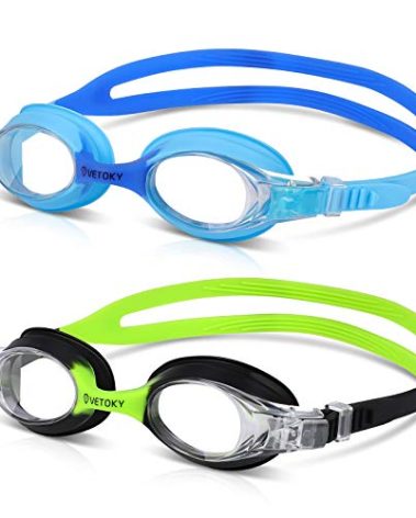 VETOKY Kids Swim Goggles, Pack of 2 Anti Fog Swimming Goggles UV Protection Clear No Leaking for Child and Youth Ages 3-12 Blue+Blue&Black+Green