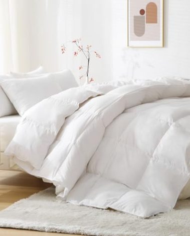 BPC Feather Comforter King Size, Filled with Feather and Down Fibers, All Season White Luxury Hotel Collection Bed Comforter, Ultra Soft Poly-Cotton Blend Fabric, 4 Corner Loop Tabs, 106"x90"