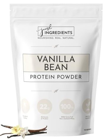 JUST INGREDIENTS Protein Powder | Vanilla Protein Powder Made with 100% Grass Fed, Non Denatured Whey | Four Different Protein Sources from Organic Whole Food Ingredients | 15 Servings | 22g Protein